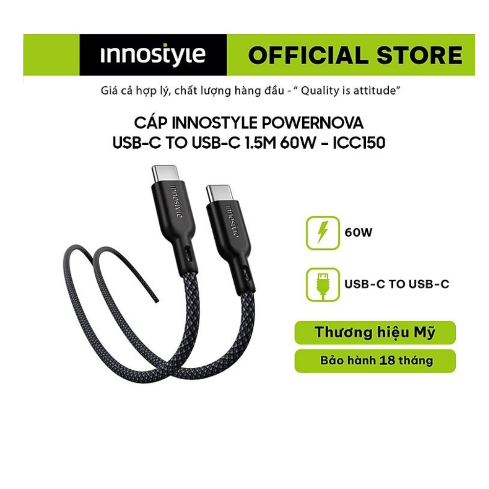 CÁP INNOSTYLE POWERNOVA USB-C TO USB-C 1.5M 60W – ICC150